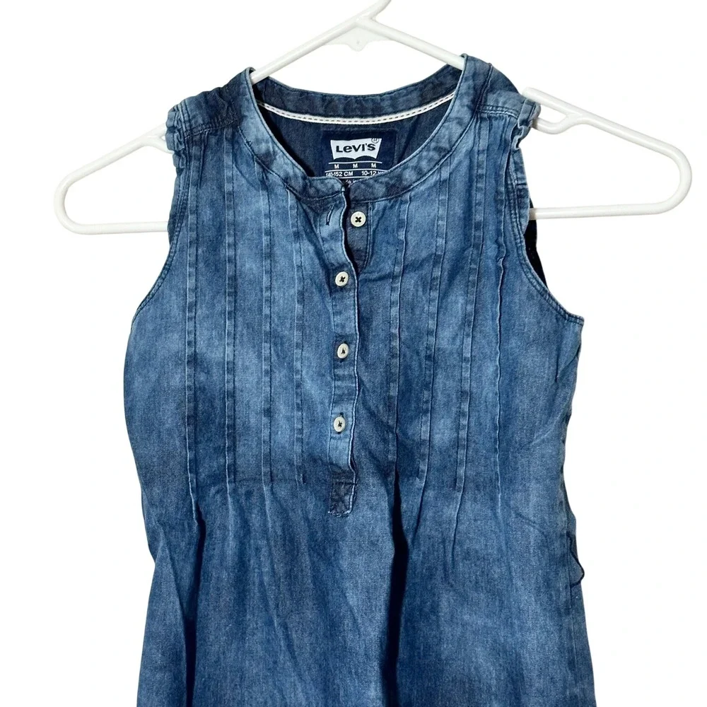 Levis Girls Medium Wash Denim Sleeveless Pintuck Pleated Dress Size M‎ 10-12